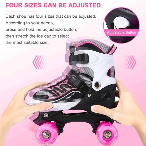 Sowume Kids Pink Black Adjustable 8 Wheel Shine Safe And Fun Illuminating Skates - Picture 2 of 7